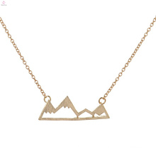 Stainless Steel Drawbench Range Pendant Snowy Top Mountain Necklace